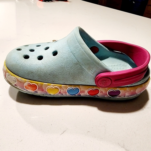 Crocs Light Blue Pink Unicorn Light Up Hearts Rubber Clog Shoe Baby Size 7 - Picture 5 of 10